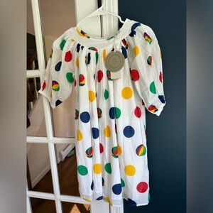 NWT Stella McCartney Kids White long sleeve cotton Dress with polka dots, Sz 10